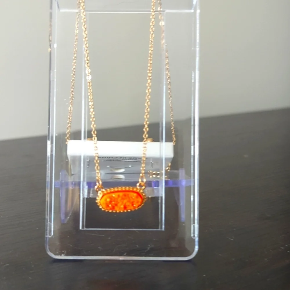 Gold Necklace and Earring Set with Orange Druzy Stone